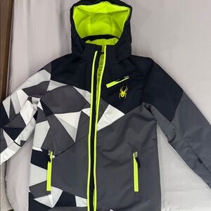 Spyder Ski/Snowboard Coat Grey, black, green, and white Boys XL/16
